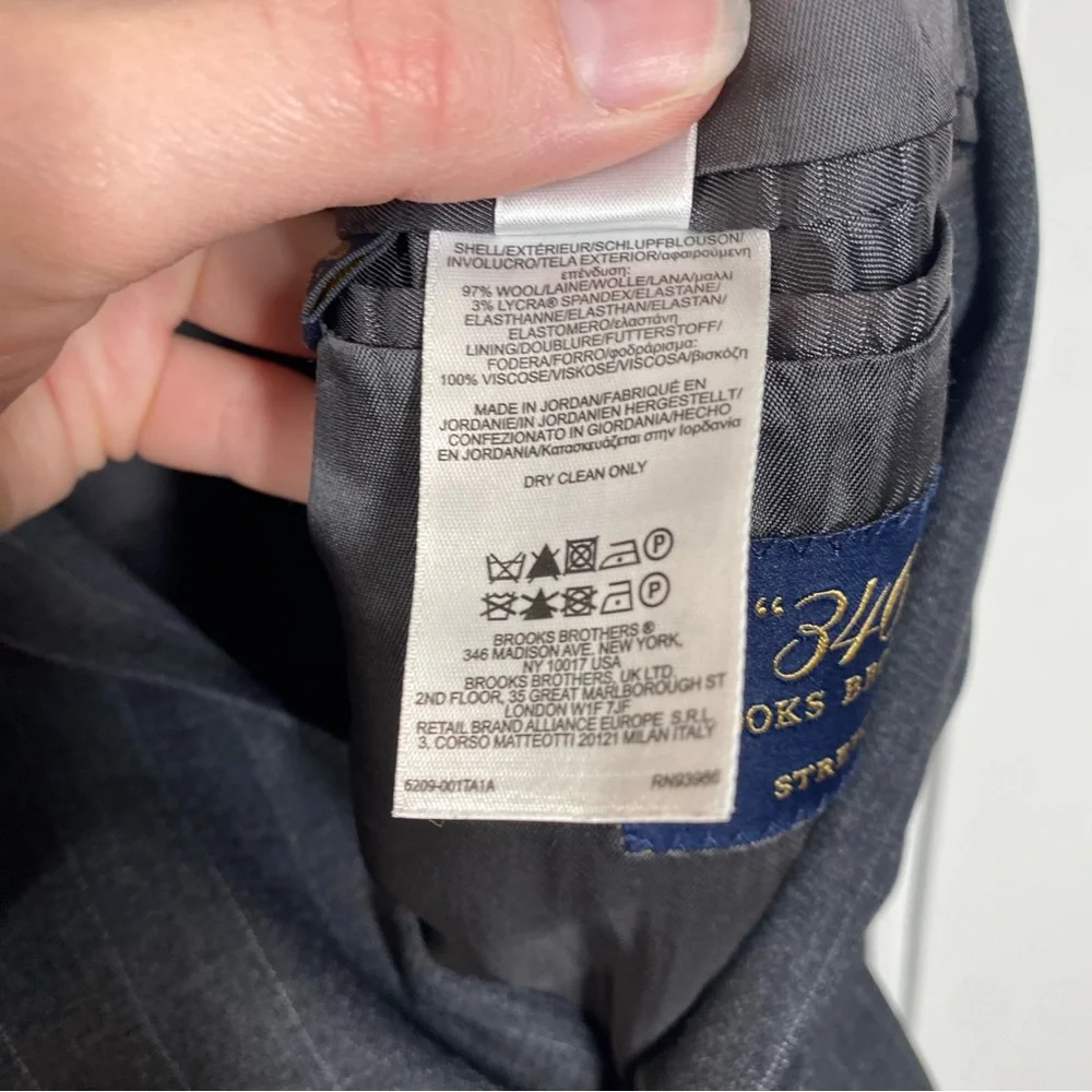 Brooks Brothers 346 Mens Stretch Navy Two Button Wool‎ Blend Sport Coat Size 43L